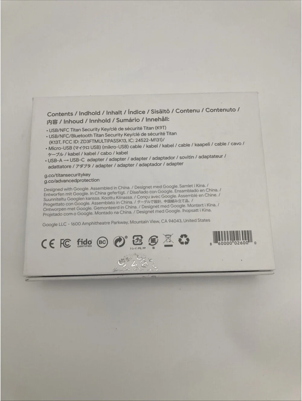 Google Titan Security Key USB (K9T) + Bluetooth Security Key (K13T)